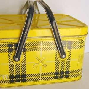 Vintage Yellow and Black Metal Picnic Basket image 3