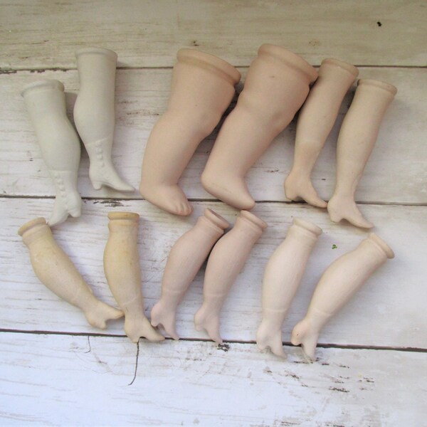 Doll Parts Legs with Shoes Six Pair Bisque Assemblage Altered Art Vintage Doll Adult Baby Doll Legs