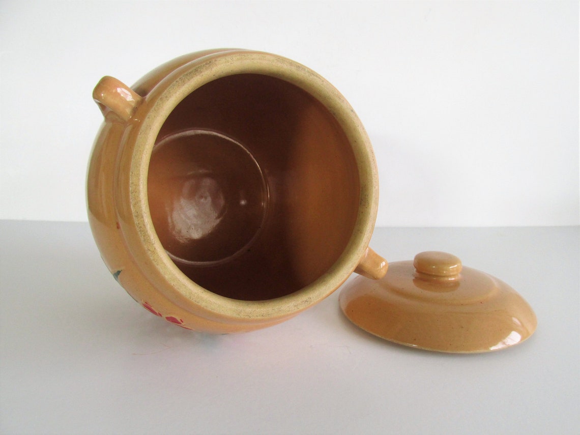 Vintage Stoneware Cookie Jar Yellow Ware Hand Painted Etsy
