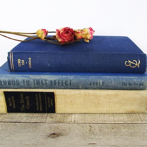 Vintage Set of Three Antique Books Aesthetic Blue Shades Home Decor Antique Hardcover Books