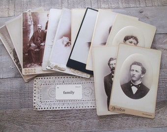 Antique Cabinet Card Collection Eleven Photographs Ephemera Junk Journal Victorian Sepia Black and White Late 1800s