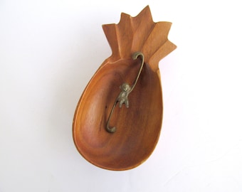 Vintage Monkey Wood Pineapple Shape Bowl, Carved Wood Tropical Dish