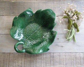 Green Leaf Candy Dish, Mid Century, Pottery, Tidbit Dish, Housewarming