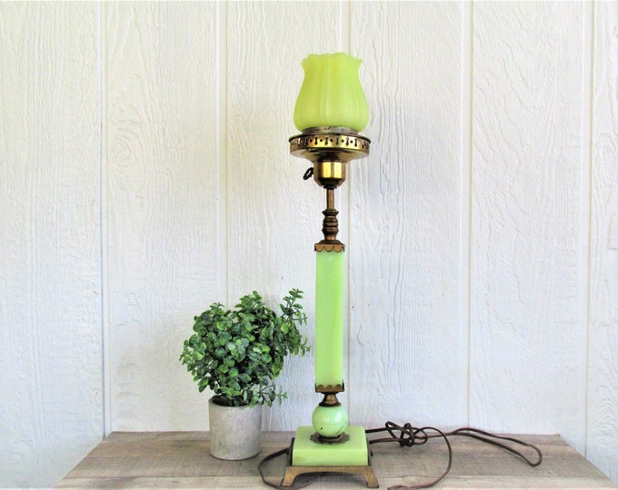 Art Deco Table Lamp Green Vaseline Glass Lamp Diffuser Etsy