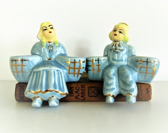 Vintage Dutch Boy and Girl Shelf Sitters, Mid Century, Ceramic, Small Planter