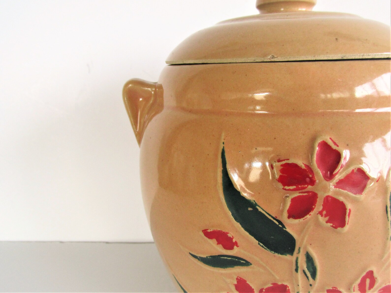 Vintage Stoneware Cookie Jar Yellow Ware Hand Painted Etsy