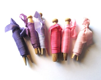 Vintage rayon Seam Binding Pink Purple 5 Yard Spools Craft Supply Gift Wrap
