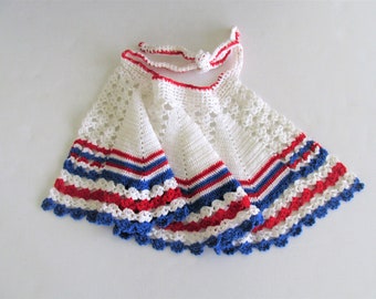 Crocheted Children's Half Apron, Red White and Blue, Americana, Photo Prop, July 4th