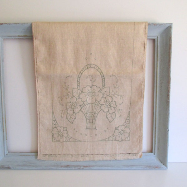 Vogart Embroidery Pattern No. 2086 Pure Linen Scarf Basket of Flowers