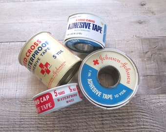 Adhesive Tape Tins Old Pharmacy Tins Apothecary Red Cross Tape Tins Vintage Drug Store Items