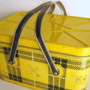 Vintage Yellow and Black Metal Picnic Basket image 1