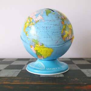 Tin Litho World Savings Bank Vintage Ohio Art Globe image 6