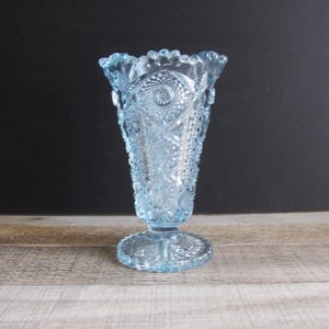 Imperial Glass Blue Hobstar Octangle Footed Vase Vintage 1960s Home Decor