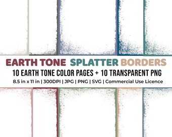Earth tone Paint Splatter Frames, Vignette Overlays, Digital Border, Abstract Ink Splash, Printable Distressed Grunge Border(JPG, PNG, SVG)