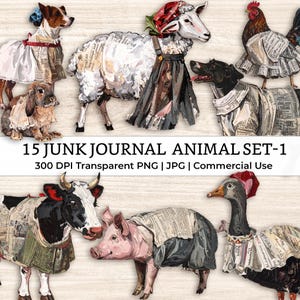 15 Junk Journal Fussy Cut Farm animals Cliparts,Distressed Watercolor vintage newspaper mixed media style Printable Craft Supplies Ephemera