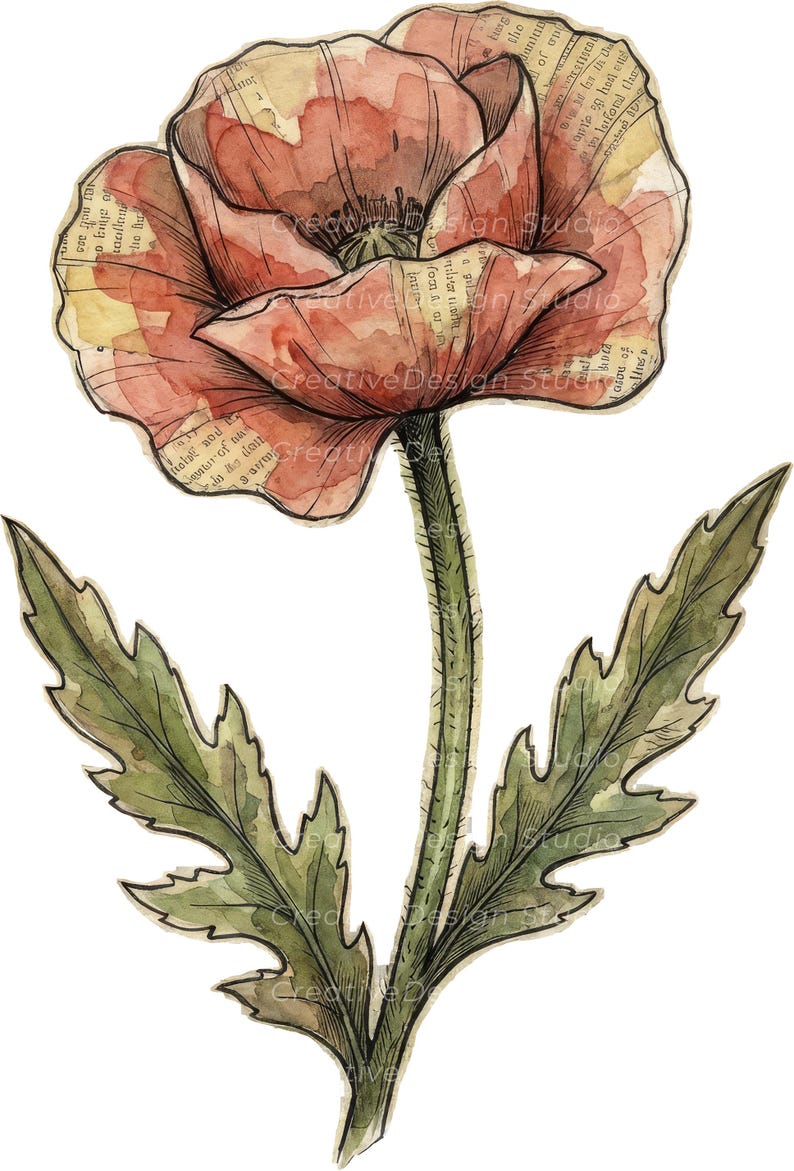 Mixed Media Junk Journal Clipart kieskeurig snijbloemen – noodlijdende aquarel vintage collage bloemen afdrukbare plakboekbenodigdheden | Set 1: afbeelding 10