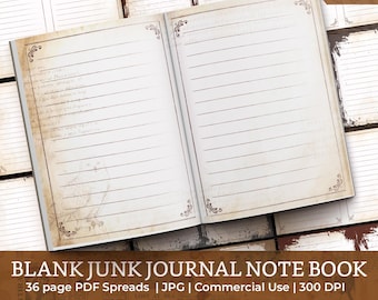 Blank Lined Vintage Junk Journal Papers, Journal Scrapbook Supply Distressed Writing Paper, Grunge Aged Antique Journal Pages (JPG,PDF)