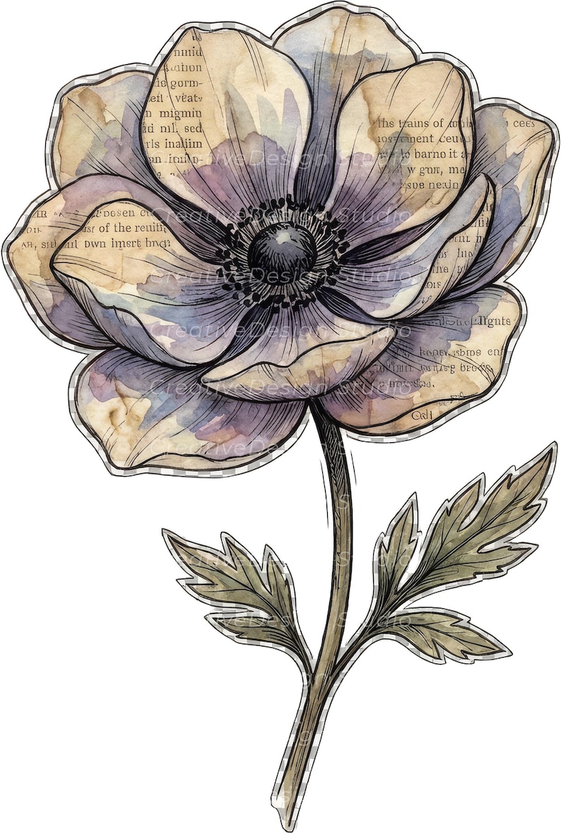 Mixed Media Junk Journal Clipart kieskeurig snijbloemen – noodlijdende aquarel vintage collage bloemen afdrukbare plakboekbenodigdheden | Set 1: afbeelding 13