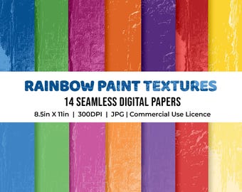 14 Rainbow Paint Textures, Digital Paper Pack, Colorful Textures, Seamless Pattern, Scrapbooking Papers, Digital Download, Party Decorations