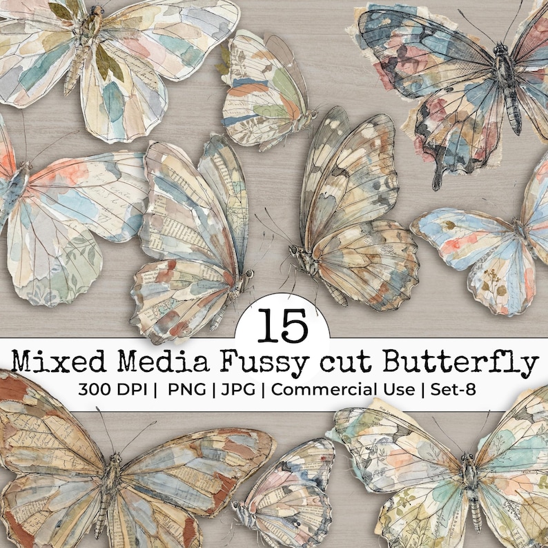 Mixed Media Junk Journal Fussy Cut Butterfly Clipart – Distressed ...