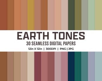 30 Earth Tones Digital Paper Pack, Boho Solid Colors Printable Background, Neutral Soft Color Scrapbook Paper, Artist Resource (Jpg, Png)