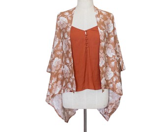 Cardigan Kimono da donna, giacca kimono, Kimono Boho oversize - corto beige e bianco