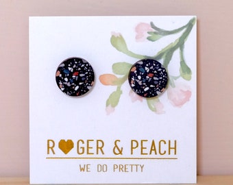 Terrazzo stud earrings round - Black