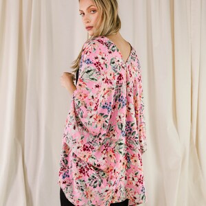 Womens Kimono cardigan, kimono jacket, Oversized Boho, beach cover up, gypsy festival top Pink English Garden image 2