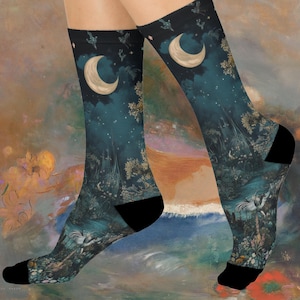 HALLOWEEN FANTASY WORLD Dark Academia Socks Vintage Medieval Socks Graphic Art Socks Gothic Socks for Fantasy Lovers