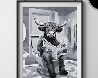 Lámina de baño de vaca de las Highlands: Arte humorístico para el baño (descarga digital)