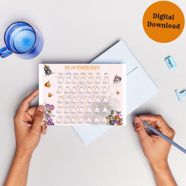 Printable Tue 2024 Halloween Printable Calendar: Fun Ghosts & Orange Hues - Etsy
