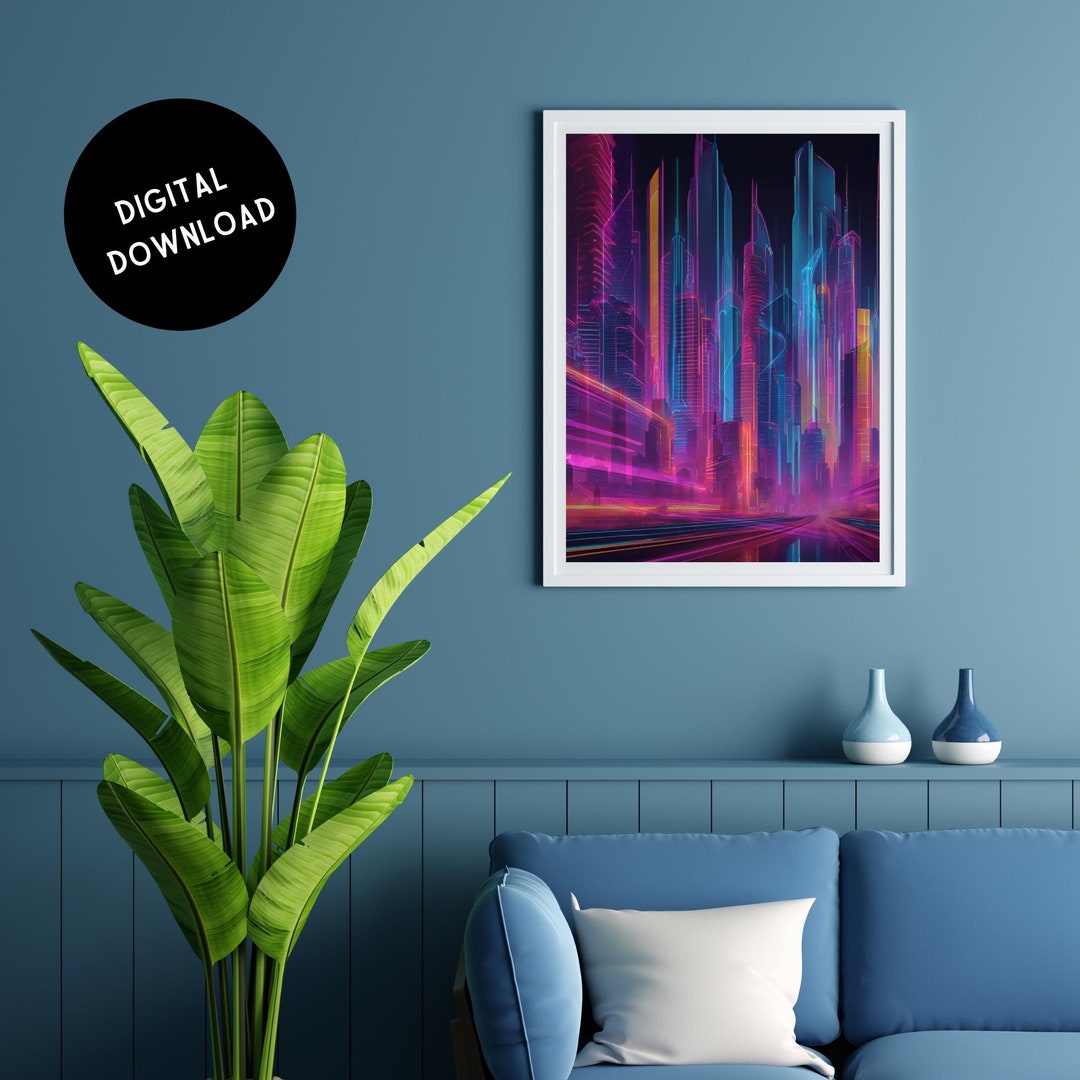 Cyberpunk City AI Art Print: Futuristic Home Decor (digital Download ...
