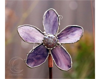 Purple and White Stained Glass Flower garden plant decoration lead free friendship gift witchy vibe Mother's gift