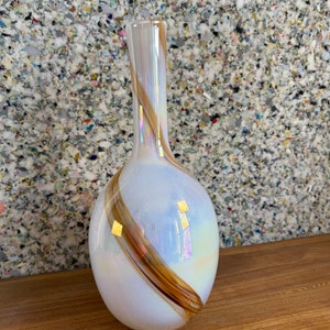 Large Iridescent White Brown Swirl Vase