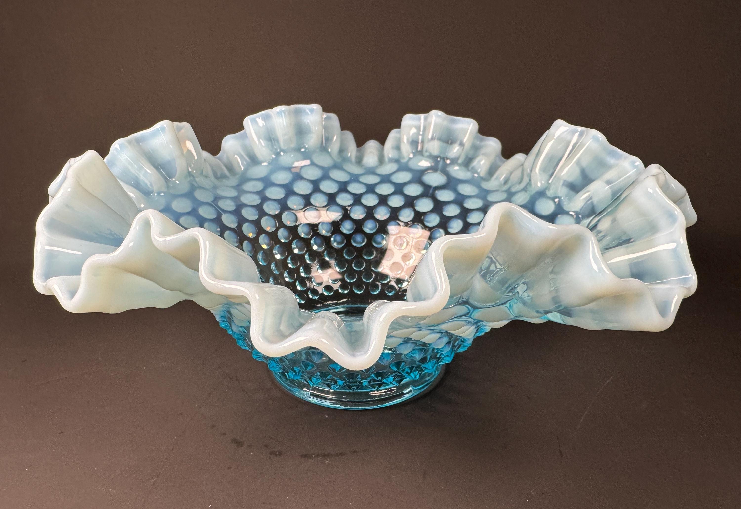 Fenton Blue Opalescent Hobnail 11” Ruffle Bowl - Etsy