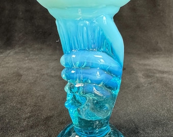 Fenton Blue Opalescent Hand Bud Vase
