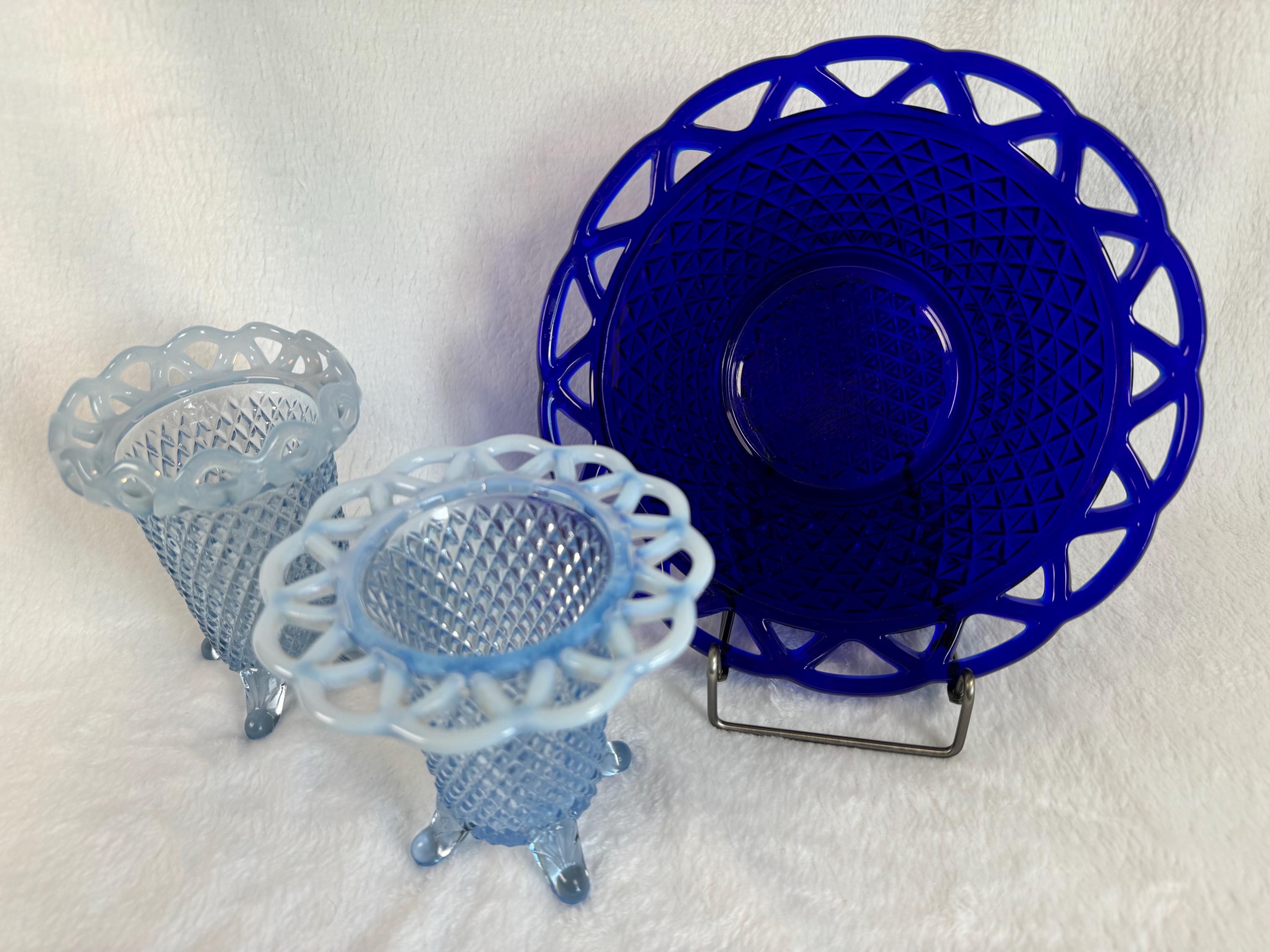Imperial Glass Open Lace Edge Diamond Dishes