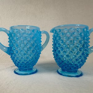 Fenton Opalescent Blue Hobnail Sugar and Creamer Set