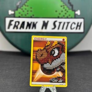 Tyrunt Hand Stitched Glass Bead Work onto Pokemon XY Generations Energy Card Reverse Holo
