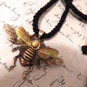 Bee Jewelry, Bee Necklace, Bee Pendant, Bee on Twisted Cord