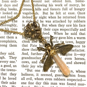 Steampunk Firefly Pendant, Chain Draped Necklace, Insect Jewelry, Free Shipping USA image 3