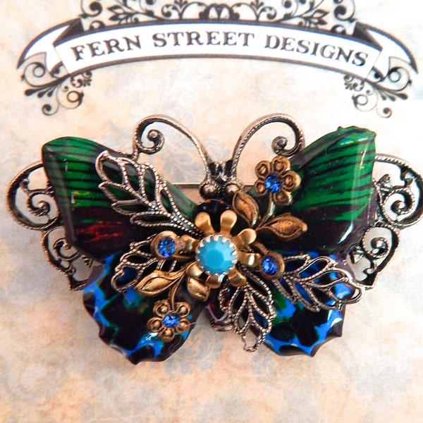 Butterfly Brooch, Blue Butterfly, Butterfly Jewelry, Butterfly Tin Pin, Insect Brooch, Jeweled Butterfly. Tin Pin Jewelry, Butterfly.