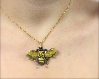 Bee Necklace, Bee Jewelry, Honey Bee Necklace, Bumble Bee, Bee Jewelry, Bee Keeper Gift, Buzzy Bee