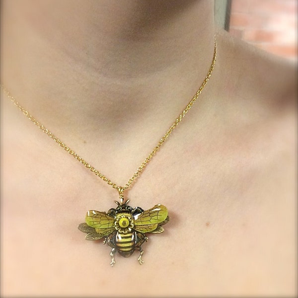 Bee Necklace, Bee Jewelry, Honey Bee Necklace, Bumble Bee, Bee Jewelry, Bee Keeper Gift, Buzzy Bee