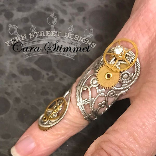 Steampunk Armor Ring, Full Finger Ring, Nail Guard Ring, Steampunk Ring, Filigree Wrap Ring, Listing is for one ring