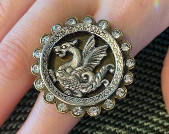 Mixed Metal Dragon Ring, Statement Button Ring, Cocktail Ring