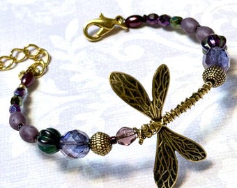 Dragonfly Bracelet, Wire Bracelet, Beaded Bracelet, Dragonfly, Insect Jewelry, Boho Style, Made in USA,
