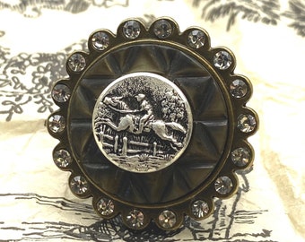 Vintage Button Ring, Cocktail Ring, Equestrian Vintage Button, Free shipping USA