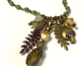 Woodland Whimsy Style Necklace, Botanical Charm Jewelry, Rosary Chain