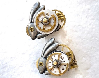 Steampunk Rabbit Ring in High Gear, Adjustable Ring, Statement Ring, Made in USA, Free Shipping USA